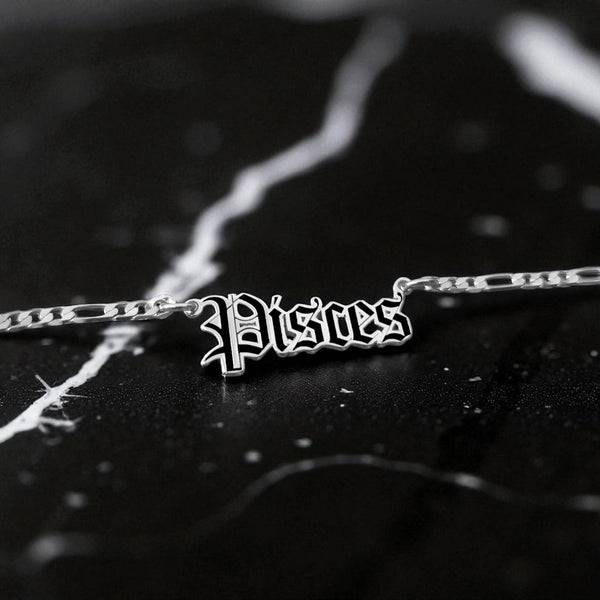 Pisces Zodiac Necklace - Old English Gothic Necklace