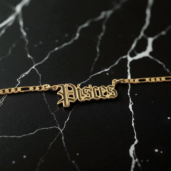 Pisces Zodiac Necklace - Old English Gothic Necklace