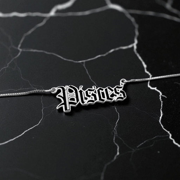 Pisces Zodiac Necklace - Old English Gothic Necklace