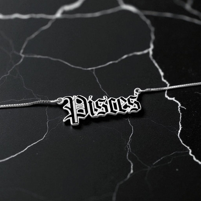 Pisces Zodiac Necklace - Old English Gothic Necklace