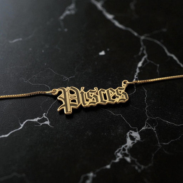 Pisces Zodiac Necklace - Old English Gothic Necklace