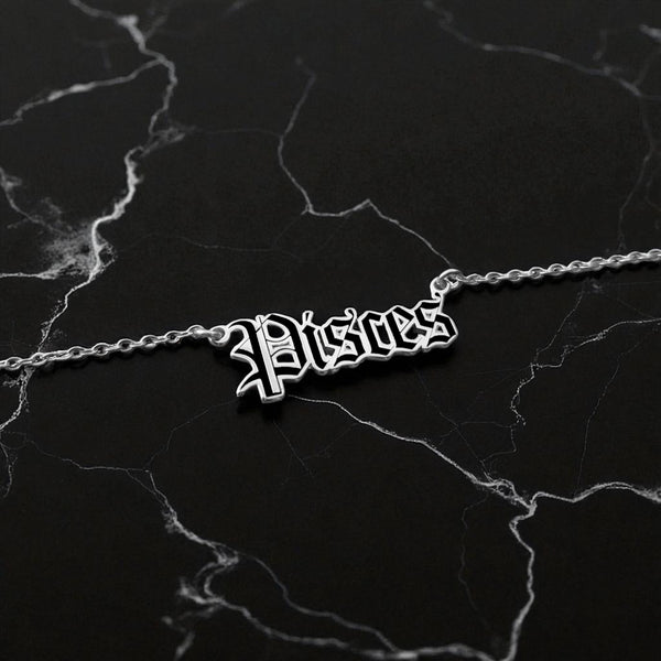 Pisces Zodiac Necklace - Old English Gothic Necklace - iGothica