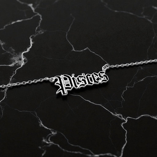 Pisces Zodiac Necklace - Old English Gothic Necklace