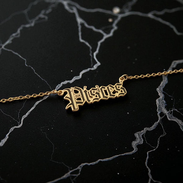 Pisces Zodiac Necklace - Old English Gothic Necklace - iGothica