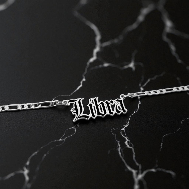 Libra Zodiac Necklace - Old English Gothic Necklace
