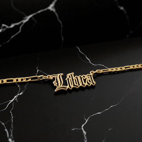 Libra Zodiac Necklace - Old English Gothic Necklace
