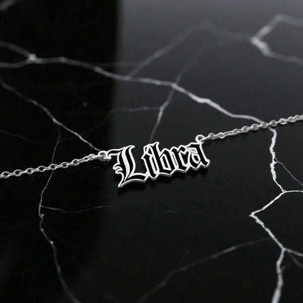 Libra Zodiac Necklace - Old English Gothic Necklace