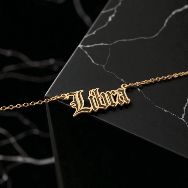 Libra Zodiac Necklace - Old English Gothic Necklace - iGothica