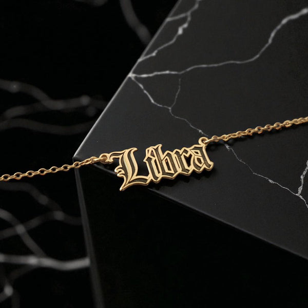 Libra Zodiac Necklace - Old English Gothic Necklace