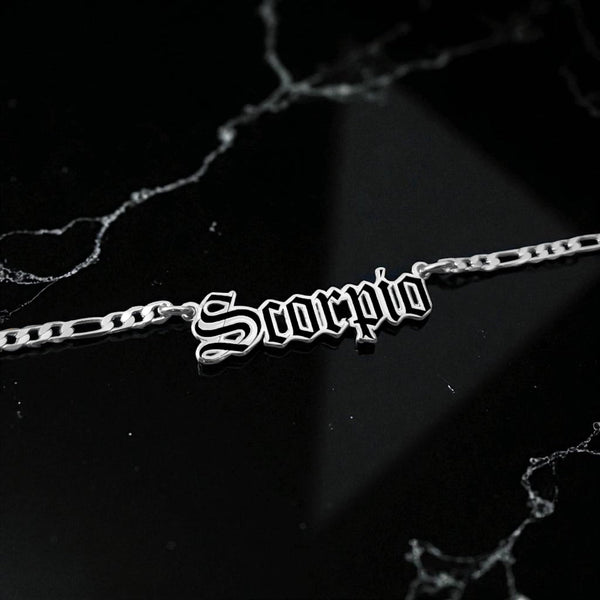 Scorpio Zodiac Necklace - Old English Gothic Necklace