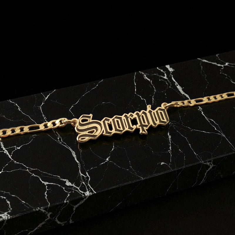 Scorpio Zodiac Necklace - Old English Gothic Necklace
