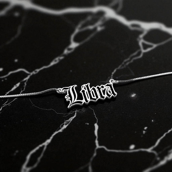 Libra Zodiac Necklace - Old English Gothic Necklace