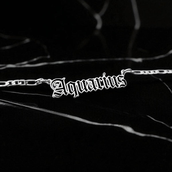 Aquarius Zodiac Necklace - Old English Gothic Necklace