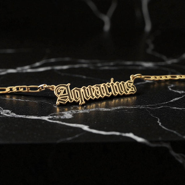 Aquarius Zodiac Necklace - Old English Gothic Necklace