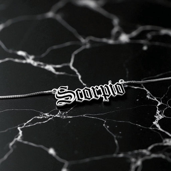 Scorpio Zodiac Necklace - Old English Gothic Necklace