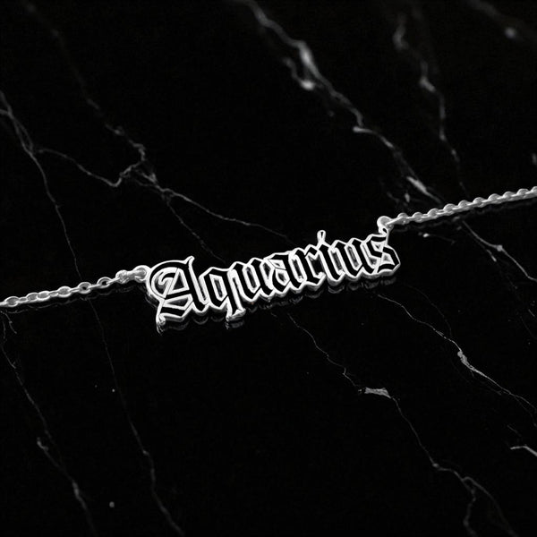 Aquarius Zodiac Necklace - Old English Gothic Necklace