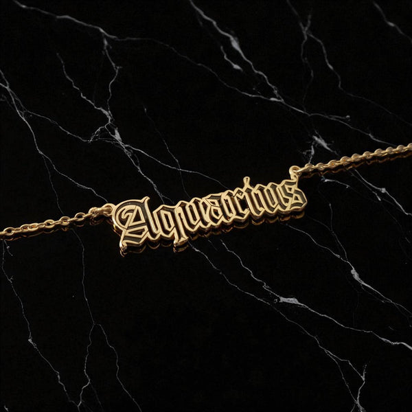 Aquarius Zodiac Necklace - Old English Gothic Necklace