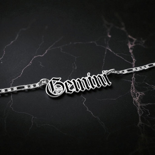 Gemini Zodiac Necklace - Old English Gothic Necklace