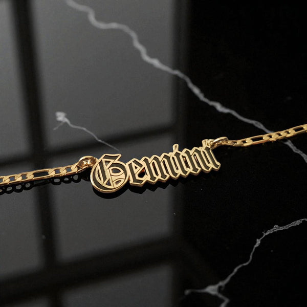 Gemini Zodiac Necklace - Old English Gothic Necklace