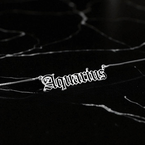 Aquarius Zodiac Necklace - Old English Gothic Necklace