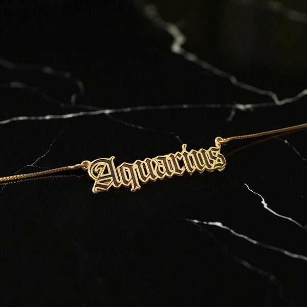 Aquarius Zodiac Necklace - Old English Gothic Necklace