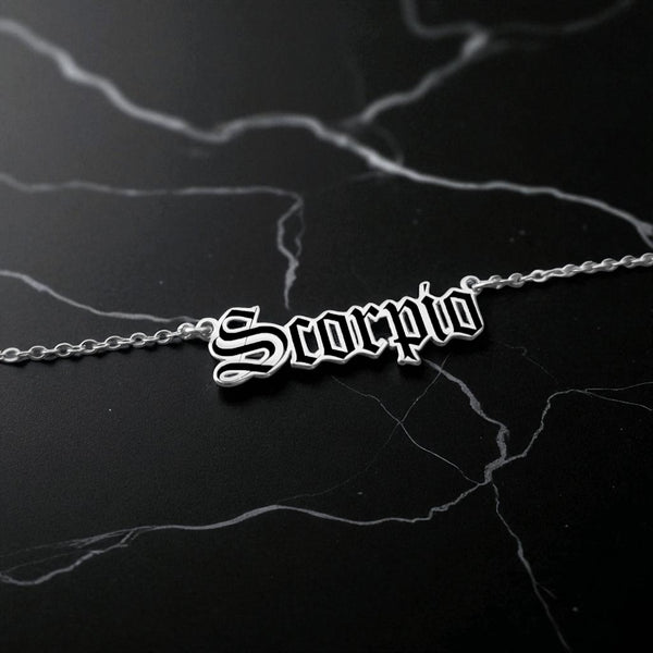 Scorpio Zodiac Necklace - Old English Gothic Necklace - iGothica