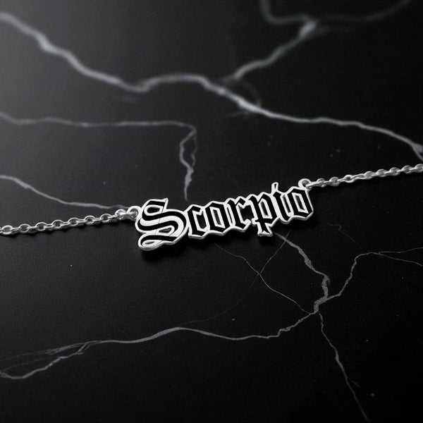 Scorpio Zodiac Necklace - Old English Gothic Necklace