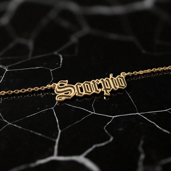 Scorpio Zodiac Necklace - Old English Gothic Necklace