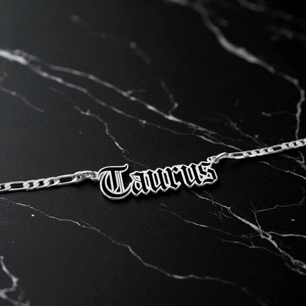 Taurus Zodiac Necklace - Old English Gothic Necklace