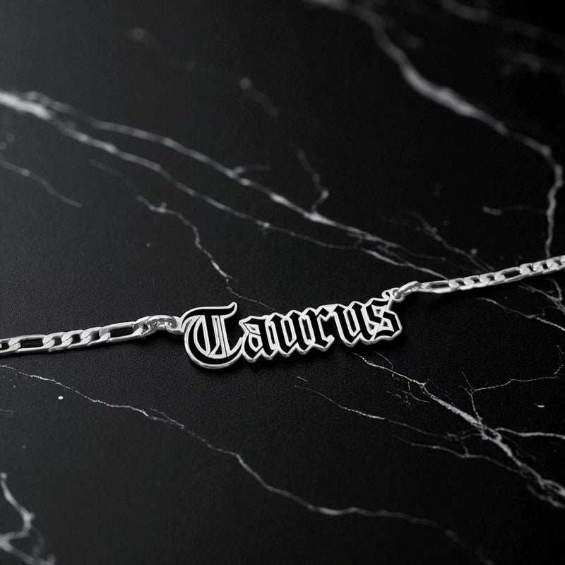 Taurus Zodiac Necklace - Old English Gothic Necklace