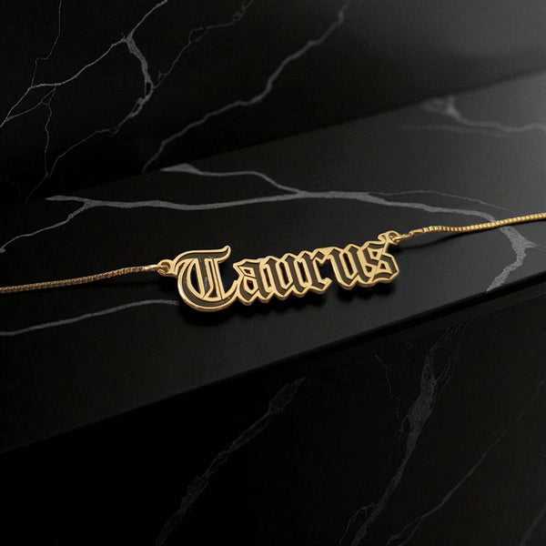 Taurus Zodiac Necklace - Old English Gothic Necklace