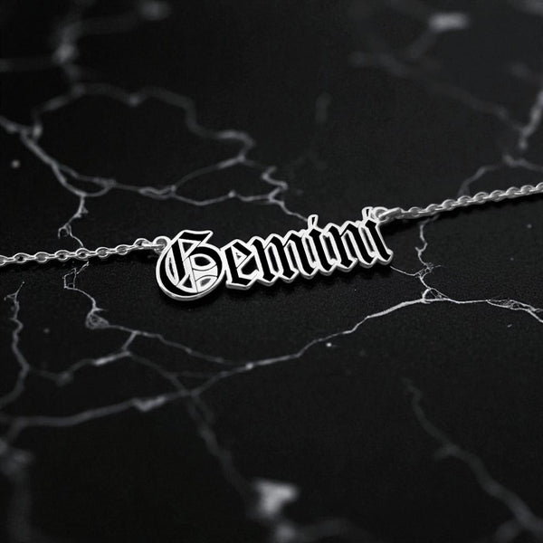 Gemini Zodiac Necklace - Old English Gothic Necklace - iGothica