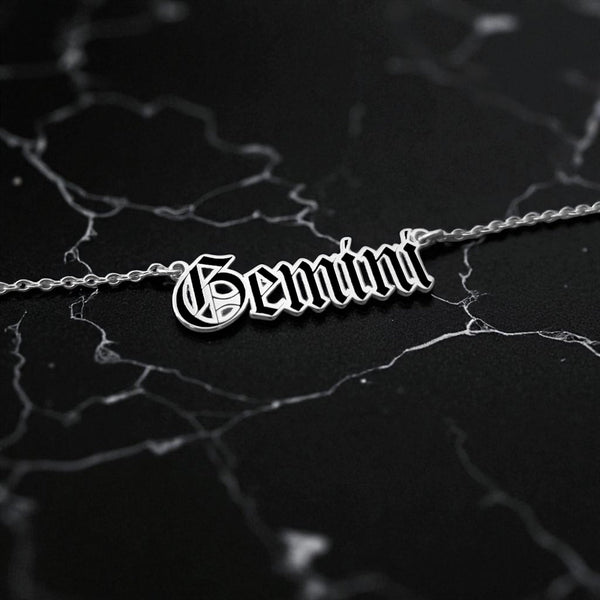 Gemini Zodiac Necklace - Old English Gothic Necklace
