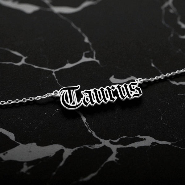 Taurus Zodiac Necklace - Old English Gothic Necklace