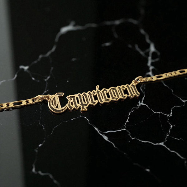 Capricorn Zodiac Necklace - Old English Gothic Necklace