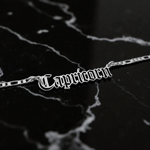 Capricorn Zodiac Necklace - Old English Gothic Necklace