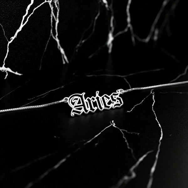 Aries Zodiac Necklace - Old English Gothic Necklace