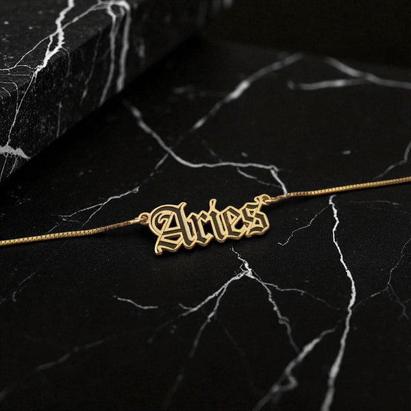 Aries Zodiac Necklace - Old English Gothic Necklace