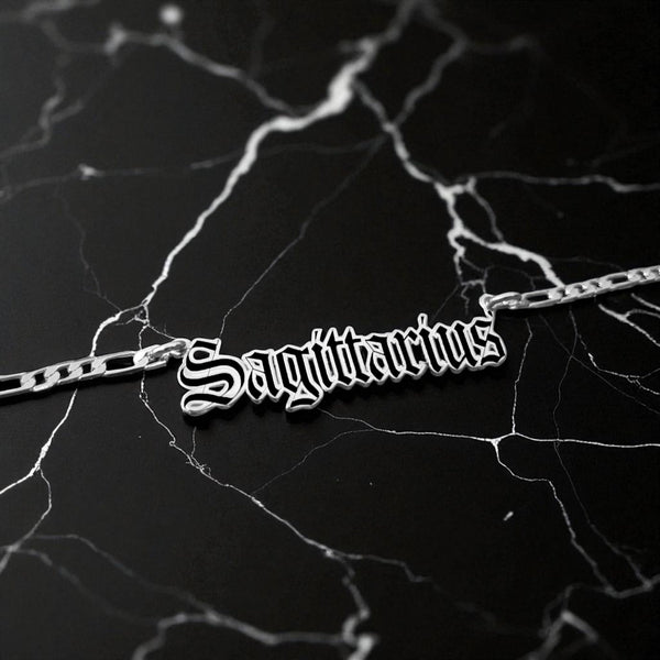 Sagittarius Zodiac Necklace - Old English Gothic Necklace