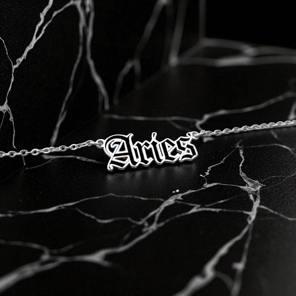 Aries Zodiac Necklace - Old English Gothic Necklace