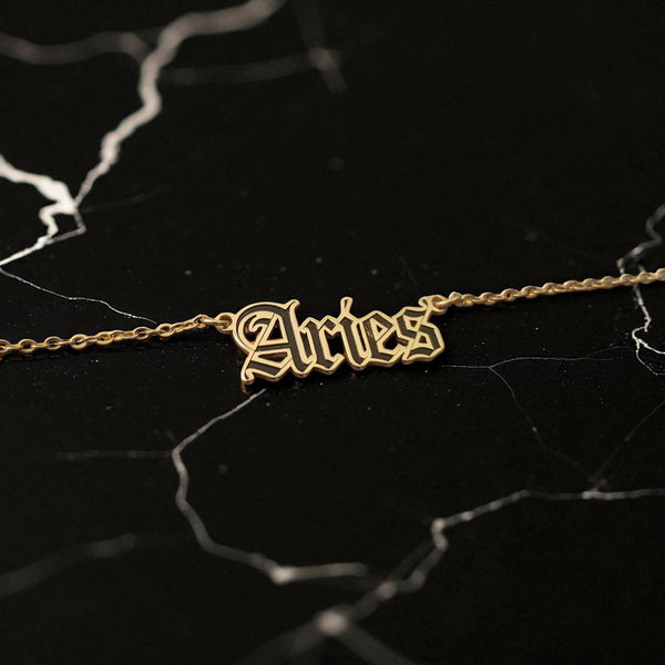 Aries Zodiac Necklace - Old English Gothic Necklace