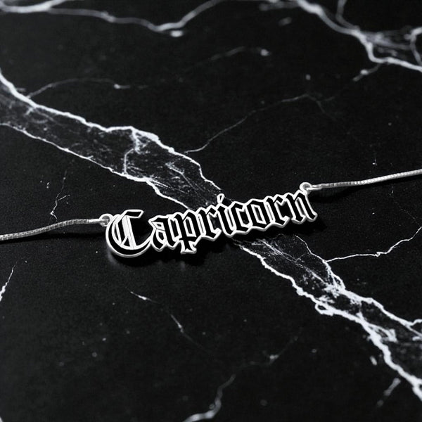 Capricorn Zodiac Necklace - Old English Gothic Necklace