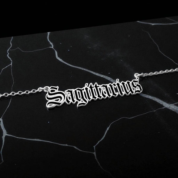 Sagittarius Zodiac Necklace - Old English Gothic Necklace