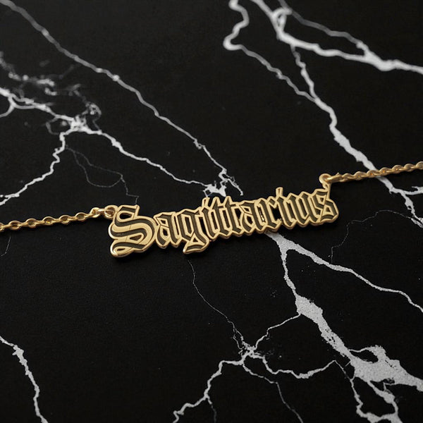 Sagittarius Zodiac Necklace - Old English Gothic Necklace