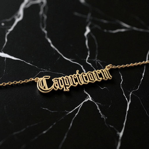 Capricorn Zodiac Necklace - Old English Gothic Necklace