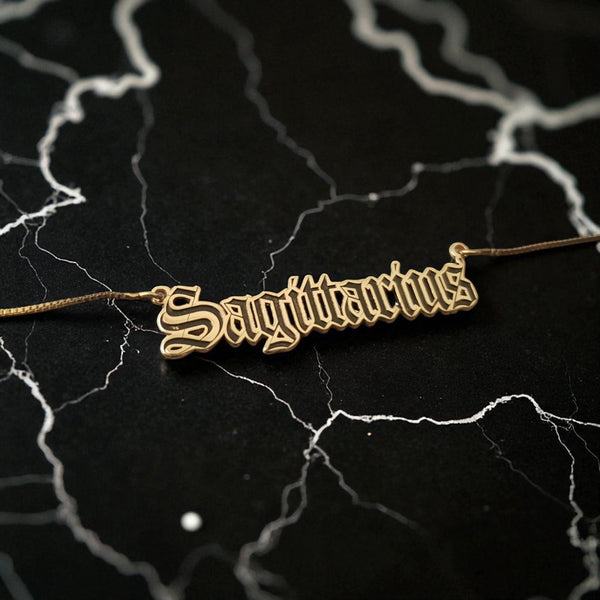 Sagittarius Zodiac Necklace - Old English Gothic Necklace
