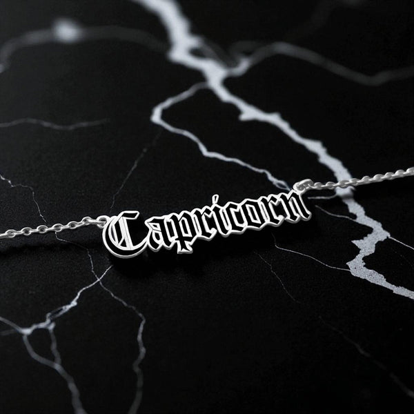 Capricorn Zodiac Necklace - Old English Gothic Necklace