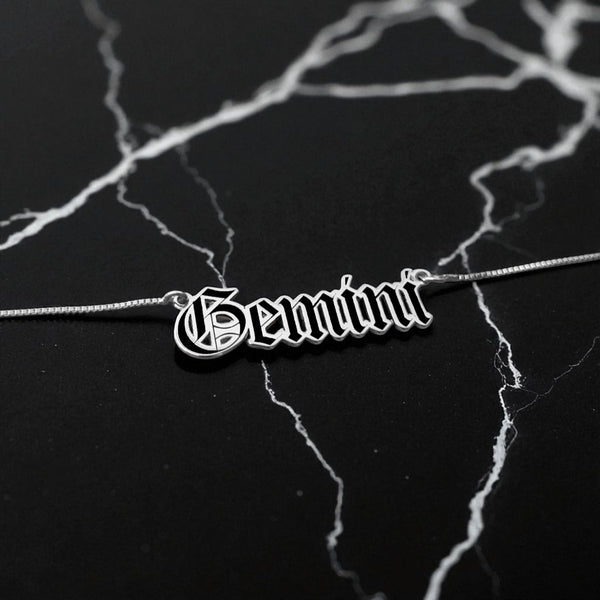 Gemini Zodiac Necklace - Old English Gothic Necklace
