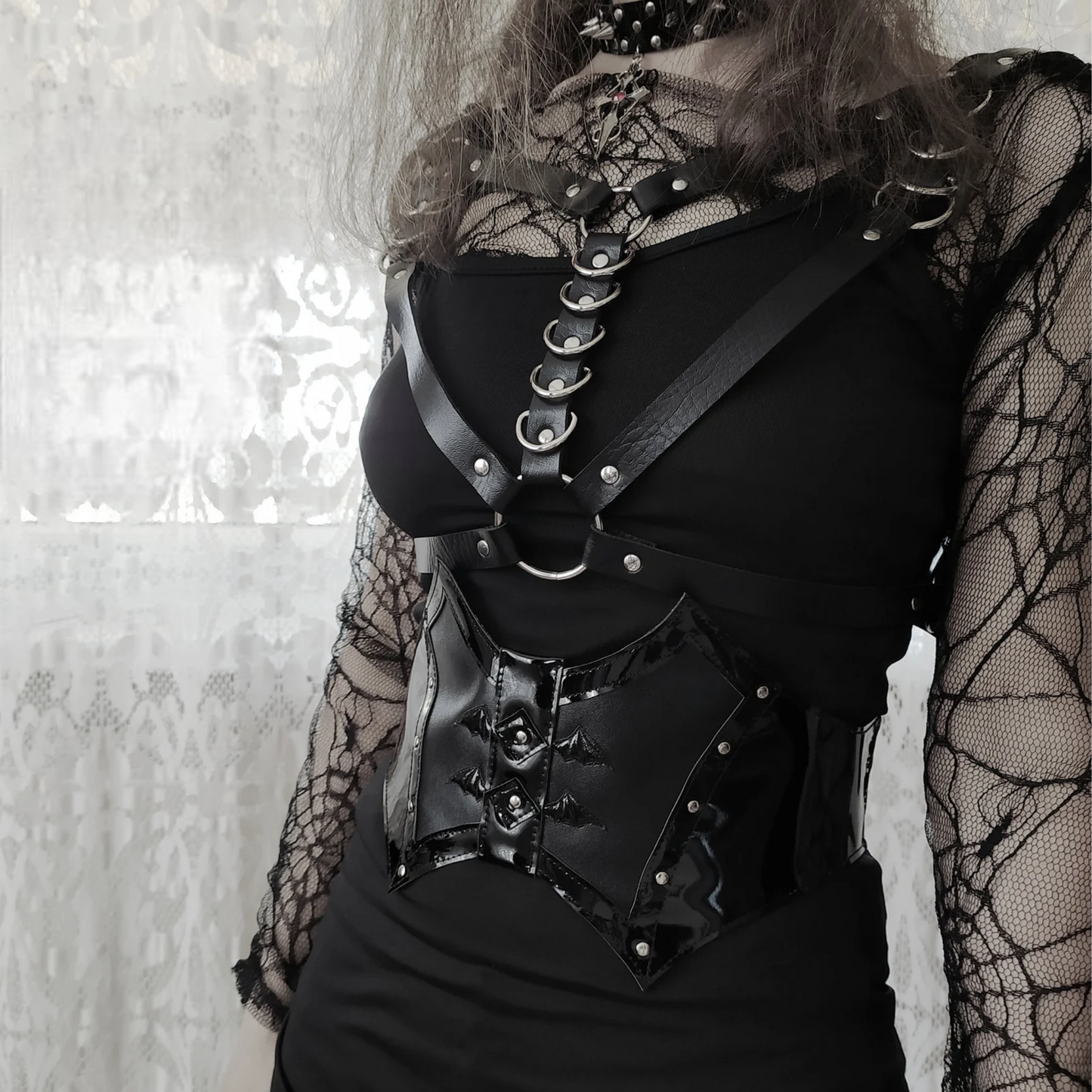 Midnight Reverie: Gothic Corset with Bat Wing Embellishment