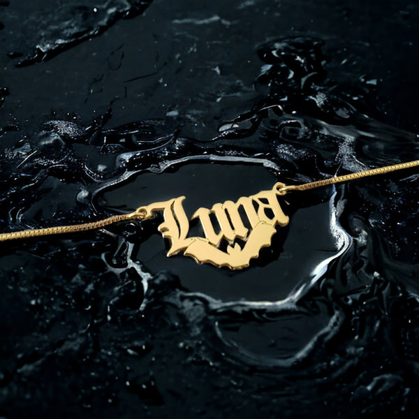 Shadowed Wings: Custom Name Necklace